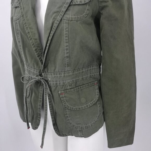Lucky Brand Military Jacket Size XS Snap Pockets Button Drawstring Green Boho - Picture 9 of 12